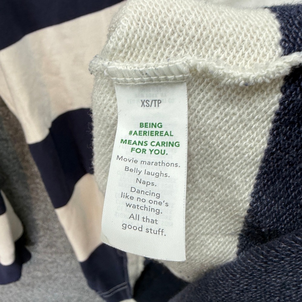 Aerie Rugby Sweatshirt Womens XS Blue Striped Oversized Coastal Pullover Fleece - Picture 6 of 11